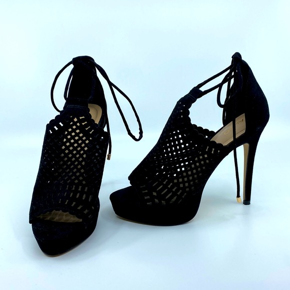 Black Dye-cut Aldo Platform Stilettos.  Lace up ankle.  Faux suede.  Worn once. - Picture 1 of 12
